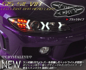 CRYSTAL EYE LED LIGHT BAR HEADLIGHT V4 SEQUENTIAL TURN SIGNAL TYPE CHROME FOR NISSAN SILVIA S15 S289CR