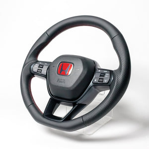 REAL ORIGINAL SERIES SOFT D-SHAPE ALL LEATHER RED WITH BLACK EURO STITCHING FOR HONDA CIVIC TYPE R FL5 HONDA CIVIC FL1 FL4 FL5-LPB-RD