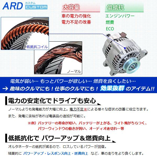 ARD LOW-RESISTANCE HIGH-OUTPUT ALTERNATOR 80A STEEL PLATED PULLEY FOR SUBARU R1 RJ1 RJ2 SUBARU R2 RC1 RC2 SUBARU STELLA RN1 RN2 EN07 RR80-EN07-02SC