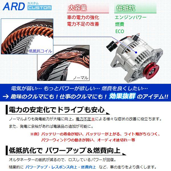 ARD LOW-RESISTANCE HIGH-OUTPUT ALTERNATOR 80A ALUMINUM PULLEY RED FOR SUZUKI JIMNY JA11 JA11C JA11V TYPE 1 F6A RR80-F6A-03R-SC