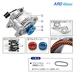 ARD LOW-RESISTANCE HIGH-OUTPUT ALTERNATOR 80A ALUMINUM PULLEY BLUE WITH BELT FOR SUZUKI JIMNY JA11 JA11C JA11V TYPE 2 ONWARDS F6A RR80-F6A-03B-SC