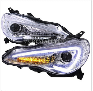 CRYSTAL EYE LED LIGHT BAR HEADLIGHT V3 (CHROME) & FIBER LED TAIL V2 SET RED LENS INNER BLACK (DR) FOR TOYOTA 86 [ EARLY HID CARS] SUBARU BRZ [ EARLY HID CARS] J140CRVC-DR