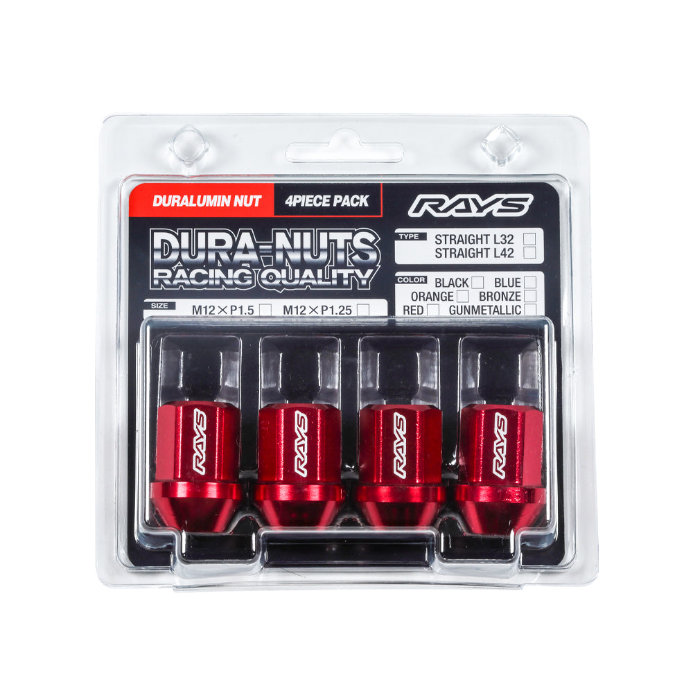 RAYS DURA-NUT 4PC L32 STRAIGHT M12X1.5 BK BLACK 74020001121BK