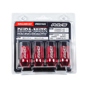 RAYS DURA-NUT 4PC L42 STRAIGHT M12X1.25 RD RED 74020001033RD