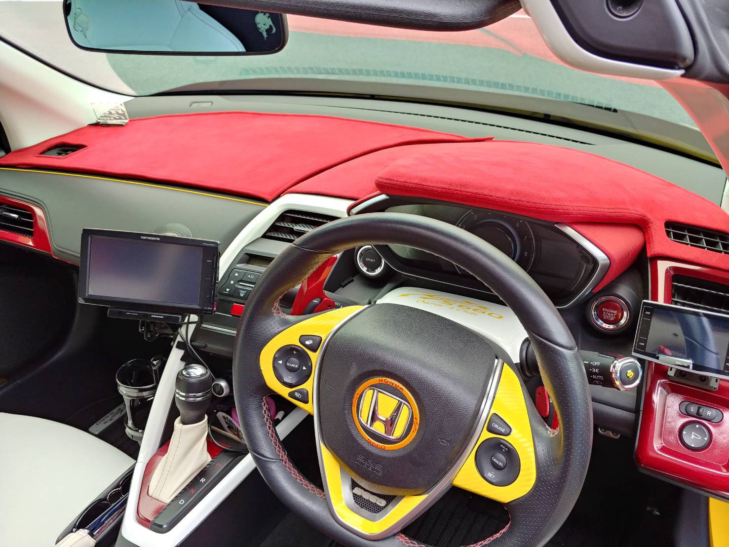 DROPIN METER HOOD COVER RED SUEDE CENTER DISPLAY SILVER STITCHING FOR HONDA S660 JW5 S6-MFCO-RED-SILVER-CENTER
