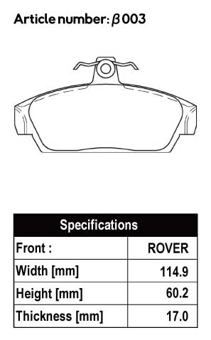 ACRE ZZC BRAKE PAD FRONT FOR ROVER MGF 1.8 RHD RD18K β003-ZZC