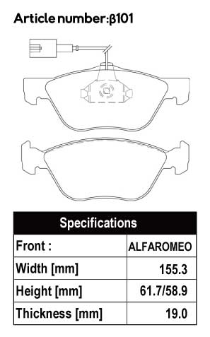 ACRE ZZC BRAKE PAD FRONT FOR ALPHA ROMEO GT 2.0 JTS 93720L β101-ZZC