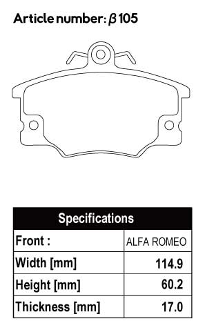 ACRE FORMULA800C BRAKE PAD FRONT FOR FIAT UNO 1.3 TURBO 1.4 TURBO F46A8 FA46A8 β105-FORMULA800C