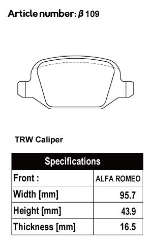 ACRE RACING PRO BRAKE PAD REAR FOR ALPHA ROMEO 147 3.2 GTA 937AXL β109-RACING-PRO