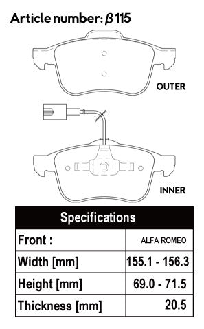 ACRE EUROSTREEET BRAKE PAD FRONT FOR ALPHA ROMEO 159 159SPORTS WAGON 2.2 JTS β115-EUROSTREET