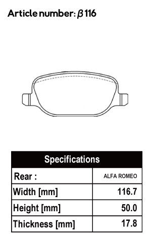 ACRE ZZC BRAKE PAD REAR FOR ALPHA ROMEO 159 159SPORTS WAGON 3.2 JTS Q4 β116-ZZC