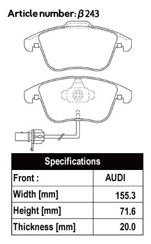 ACRE REAL RACING BRAKE PAD FRONT FOR AUDI A4 A4 SEDAN A4 AVANT A4 ALLROAD A4 CABRIOLET B8 1.8 TFSI 8KCAB 8KCDH β243-REAL-RACING