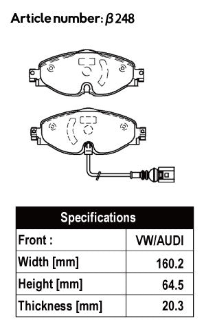 ACRE EUROSTREEET BRAKE PAD FRONT FOR AUDI A3 A3 SPORTBACK A3 SEDAN 1.4 TFSI SPORTBACK 8VCXS 8VCXSL β248-EUROSTREEET