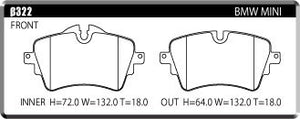 ACRE PC2600 BRAKE PAD FRONT FOR BMW MINI R60 CROSSOVER 1.6 ONE ZA16 β322-PC2600