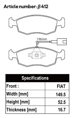 ACRE FORMULA700C BRAKE PAD FRONT FOR FIAT 500C 1.2 8V 31212 β412-FORMULA700C