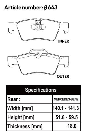 ACRE RACING PRO BRAKE PAD REAR FOR MERCEDES BENZ R CLASS W251 5.5 R550 4-MATIC 251072 β643-RACING-PRO