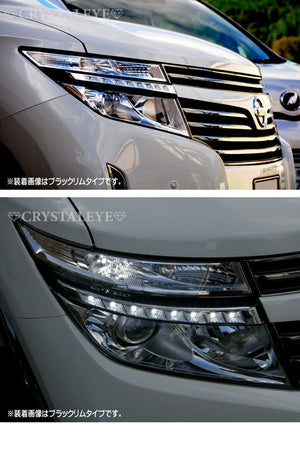 CRYSTAL EYE LED EYE HEADLIGHT GARNISH BLACK RIM TYPE FOR NISSAN ELGRAND E52 ZENKI E007BK