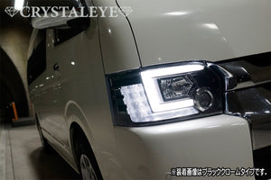 CRYSTAL EYE FIBER LED SEQUENTIAL TURN SIGNALS BUILT-IN LED PROJECTOR HEADLIGHTS CHROME FOR TOYOTA HIACE 200 4TH 5TH 6TH GENERATION HALOGEN S247-CR