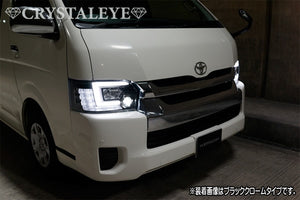 CRYSTAL EYE FIBER LED SEQUENTIAL TURN SIGNAL BUILT-IN LED PROJECTOR HEADLIGHT LIMITED EDITION BLACK CHROME FOR TOYOTA HIACE 200 4TH 5TH 6TH GENERATION HALOGEN S247-BC