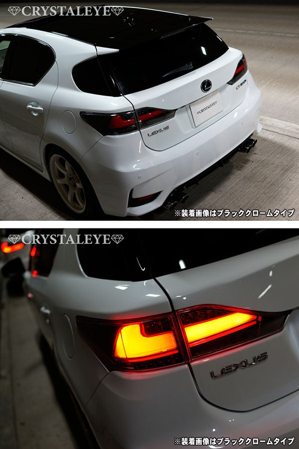 CRYSTAL EYE FIBER FULL LED TAIL, SEQUENTIAL TYPE WITH FLOWING TURN SIGNALS, BLACK CHROME FOR LEXSUS LEXUS CT200H L179-BC