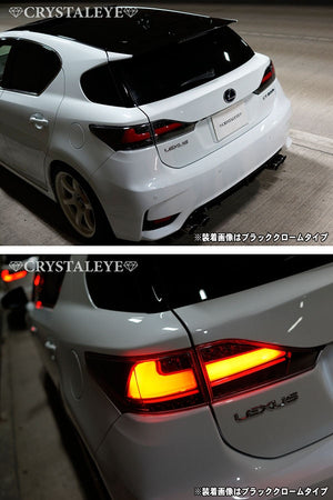 CRYSTAL EYE FIBER FULL LED TAIL, SEQUENTIAL TYPE WITH FLOWING TURN SIGNALS, BLACK CHROME FOR LEXSUS LEXUS CT200H L179-BC