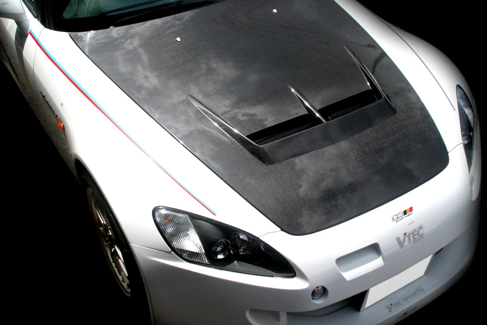 M&M HONDA PLAIN WEAVE CARBON BONNET WITH DUCT ALL CARBON TYPE S1 FOR S2000 AP1 AP2 01100-AP1-S001
