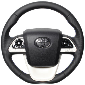 REAL PREMIUM SERIES D SHAPE BLACK NAPPA ALL LEATHER BLUE X BLACK EURO STITCH STEERING WHEEL FOR TOYOTA PRIUS PHV 50  50P-LPB-BL