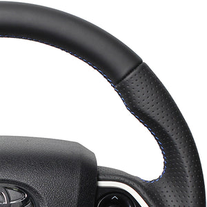 REAL PREMIUM SERIES SET BLACK NAPPA ALL LEATHER STEERING + PIANO BLACK UNDER PAD BLUE X BLACK EURO STITCH STEERING WHEEL FOR TOYOTA PRIUS 50  50P-LPB-BL-PBP