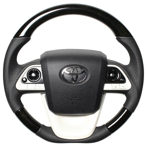 REAL PREMIUM SERIES D SHAPE BLACK WOOD BLACK EURO STITCH STEERING WHEEL FOR TOYOTA PRIUS 50  50P-BKW-BK