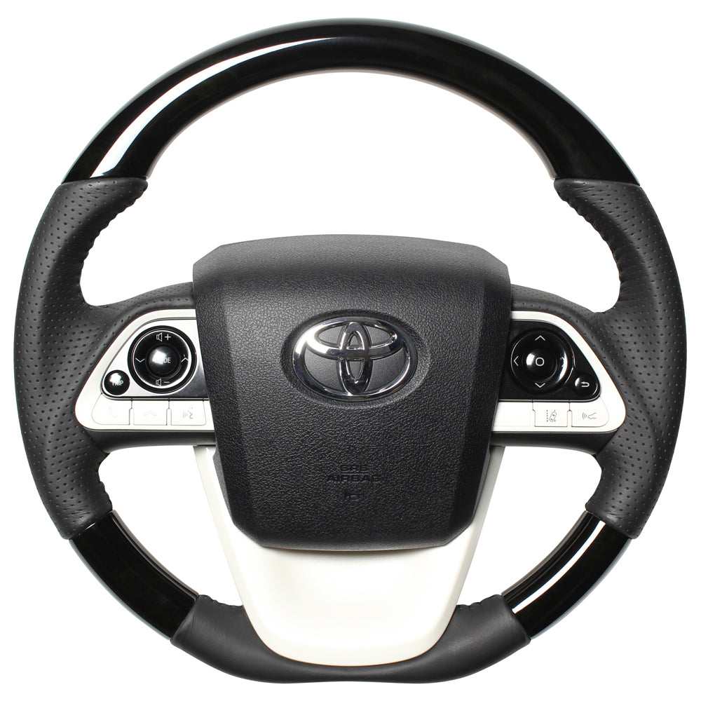 REAL ORIGINAL SERIES D SHAPE BLACK WOOD BLACK STITCH STEERING WHEEL FOR TOYOTA MIRAI 10  50-BKW-BK