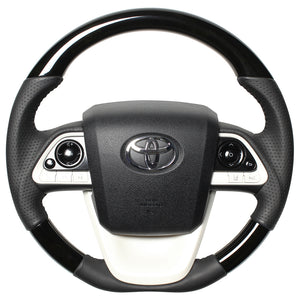 REAL ORIGINAL SERIES D SHAPE BLACK WOOD BLACK STITCH STEERING WHEEL FOR TOYOTA MIRAI 10  50-BKW-BK