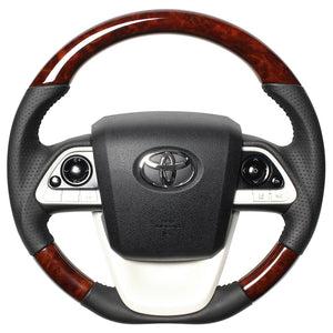 REAL ORIGINAL SERIES D SHAPE BROWN WOOD BLACK STITCH STEERING WHEEL FOR TOYOTA PRIUS PHV 50  50-BRW-BK