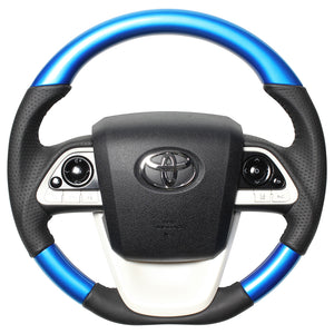 REAL ORIGINAL SERIES D SHAPE PEARL BLUE BLACK STITCH STEERING WHEEL FOR TOYOTA PRIUS PHV 50  50-BLW-BK