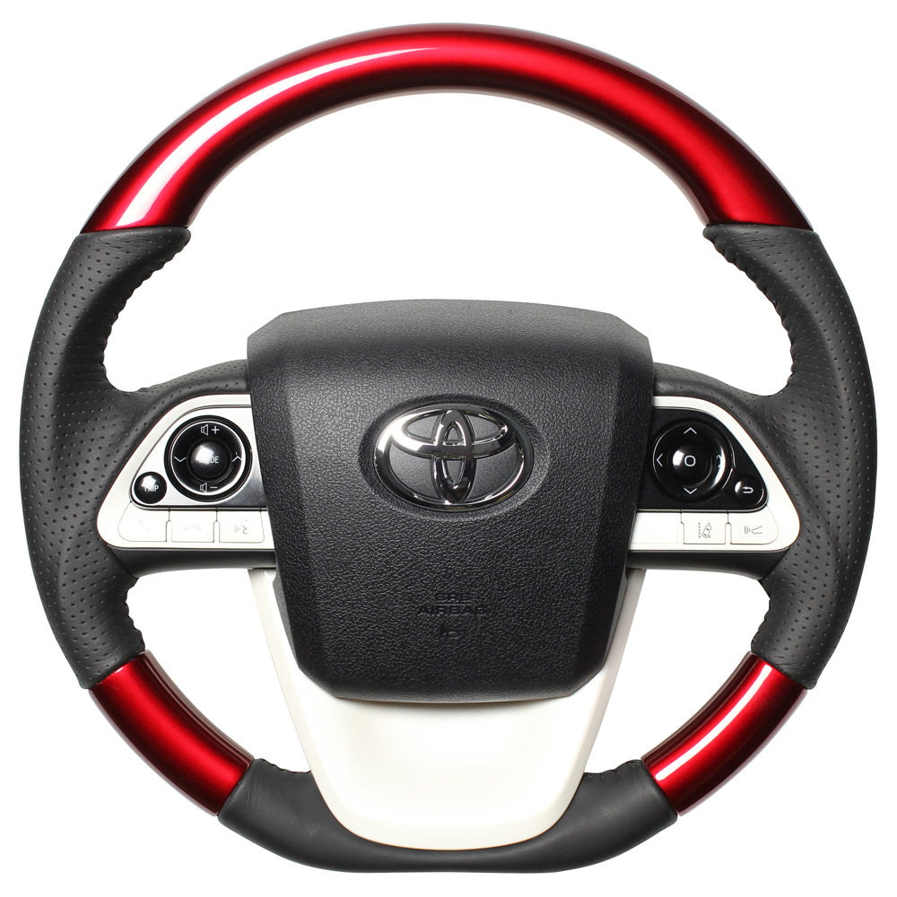 REAL ORIGINAL SERIES D SHAPE PEARL RED BLACK STITCH STEERING WHEEL FOR TOYOTA PRIUS PHV 50  50-RDW-BK