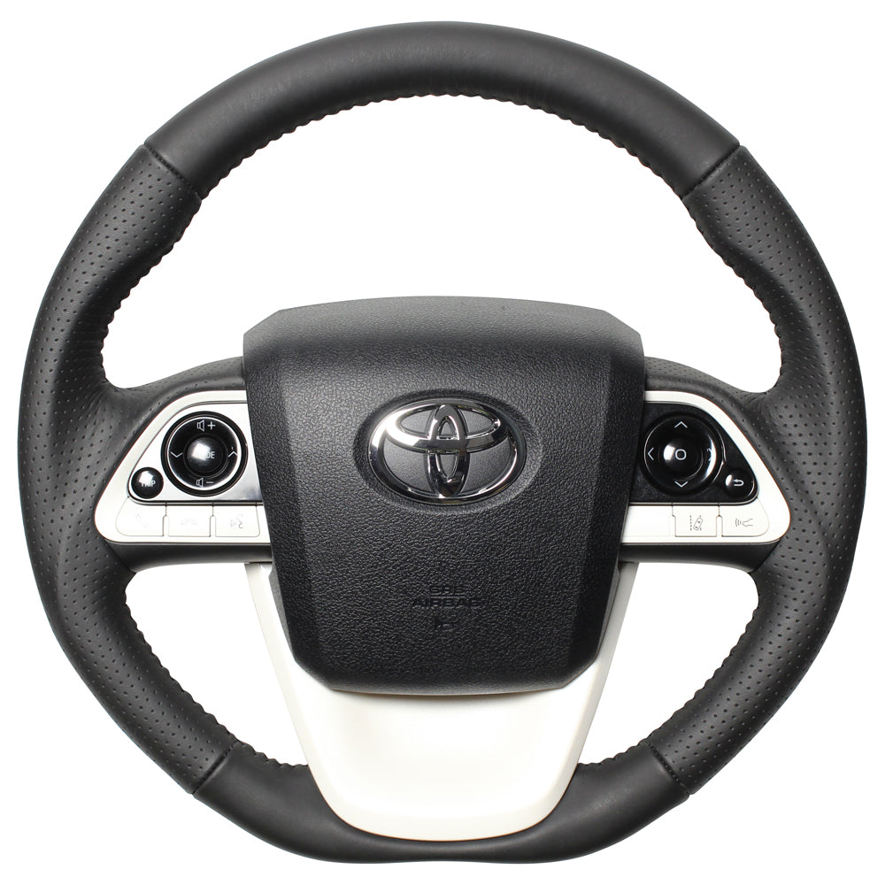 REAL ORIGINAL SERIES D SHAPE ALL LEATHER BLACK STITCH STEERING WHEEL FOR TOYOTA MIRAI 10  50-LPB-BK
