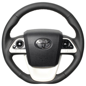REAL ORIGINAL SERIES D SHAPE ALL LEATHER BLACK STITCH STEERING WHEEL FOR TOYOTA MIRAI 10  50-LPB-BK