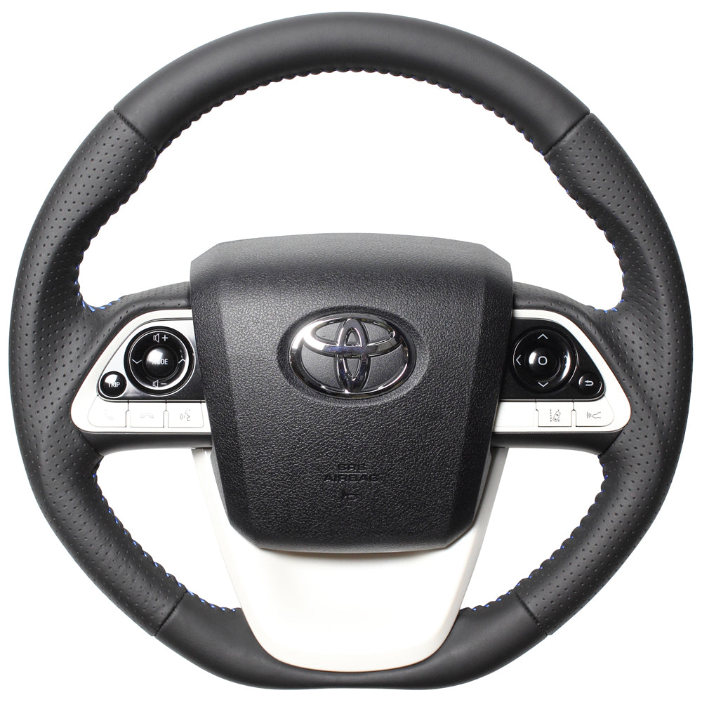 REAL ORIGINAL SERIES D SHAPE ALL LEATHER BLUE STITCH STEERING WHEEL FOR TOYOTA PRIUS PHV 50  50-LPB-BL