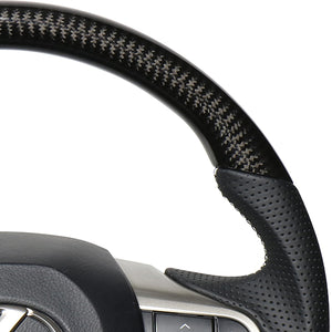 REAL LEXUS SERIES D SHAPE BLACK CARBON & WHITE LEATHER WHITE X BLACK EURO STITCH STEERING WHEEL FOR LEXUS GS 10 : KOUKI  LXA-BKC-WH