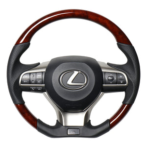 REAL LEXUS SERIES D SHAPE BROWN WOOD BLACK EURO STITCH STEERING WHEEL FOR LEXUS RX 20  LXA-BRW-BK