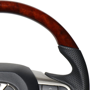 REAL LEXUS SERIES D SHAPE BROWN WOOD BLACK EURO STITCH STEERING WHEEL FOR LEXUS RX 20  LXA-BRW-BK