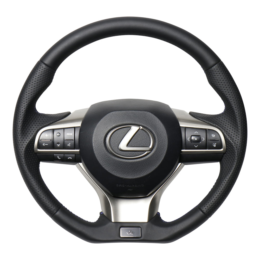 REAL LEXUS SERIES D SHAPE NAPPA ALL LEATHER NAVY X BLACK EURO STITCH STEERING WHEEL FOR LEXUS LX URJ201W  LXA-LPB-BL