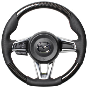 REAL ORIGINAL SERIES GUN GRIP SMALL DIAMETER D SHAPE BLACK CARBON DARK WINE X BLACK EURO STITCH STEERING WHEEL FOR MAZDA ROADSTER ND5RC  MZC-BKC-DW