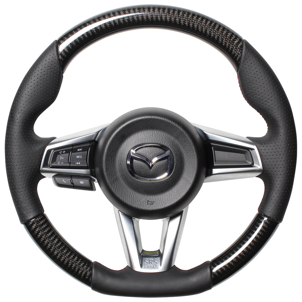 REAL ORIGINAL SERIES GUN GRIP SMALL DIAMETER D SHAPE BLACK CARBON DARK WINE X BLACK EURO STITCH STEERING WHEEL FOR MAZDA ROADSTER RF NDERC  MZC-BKC-DW