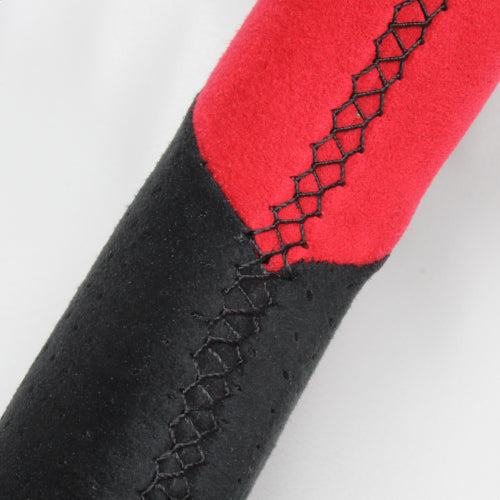 REAL ORIGINAL SERIES GUN GRIP SMALL DIAMETER D SHAPE RED & BLACK ULTRA SUEDE BLACK EURO STITCH STEERING WHEEL FOR MAZDA ROADSTER ND5RC  MZC-ALC-BK
