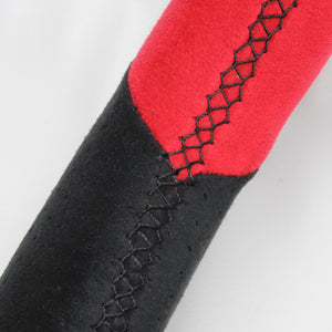 REAL ORIGINAL SERIES GUN GRIP SMALL DIAMETER D SHAPE RED & BLACK ULTRA SUEDE BLACK EURO STITCH STEERING WHEEL FOR MAZDA ROADSTER RF NDERC  MZC-ALC-BK