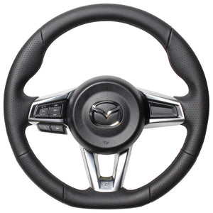 REAL ORIGINAL SERIES GUN GRIP SMALL DIAMETER D SHAPE ALL LEATHER DARK WINE X BLACK EURO STITCH STEERING WHEEL FOR MAZDA ROADSTER ND5RC  MZC-LPB-DW