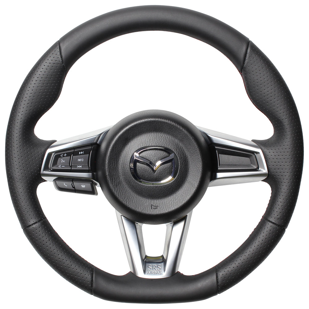 REAL ORIGINAL SERIES GUN GRIP SMALL DIAMETER D SHAPE ALL LEATHER DARK WINE X BLACK EURO STITCH STEERING WHEEL FOR MAZDA ROADSTER RF NDERC  MZC-LPB-DW