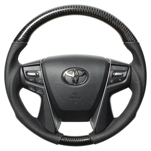 REAL PREMIUM SERIES ROUND SHAPE BLACK CARBON BLACK EURO STITCH STEERING WHEEL FOR TOYOTA LAND CRUISER PRADO 150 : KOUKI  H30P-BKC-BK