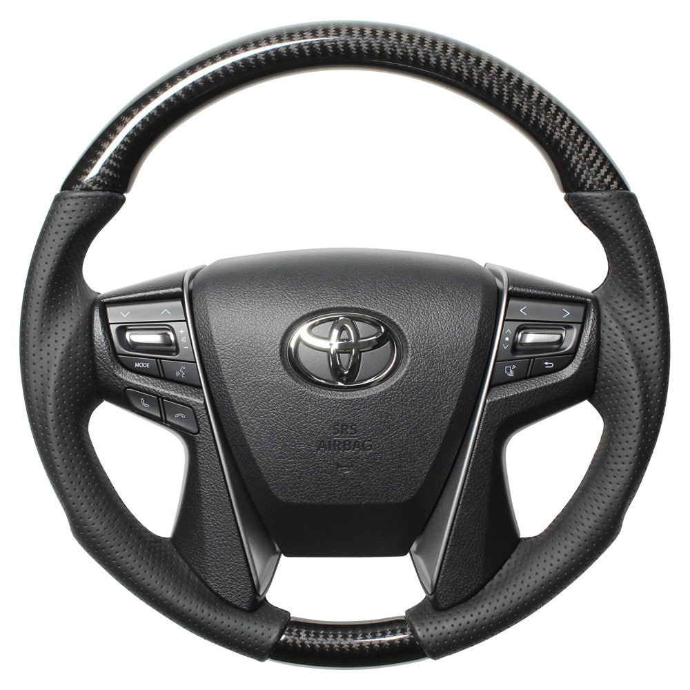 REAL PREMIUM SERIES ROUND SHAPE BLACK CARBON BLACK EURO STITCH STEERING WHEEL FOR TOYOTA VELLFIRE 30  H30P-BKC-BK