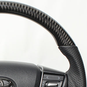 REAL PREMIUM SERIES ROUND SHAPE BLACK CARBON BLACK EURO STITCH STEERING WHEEL FOR TOYOTA LAND CRUISER PRADO 150 : KOUKI  H30P-BKC-BK